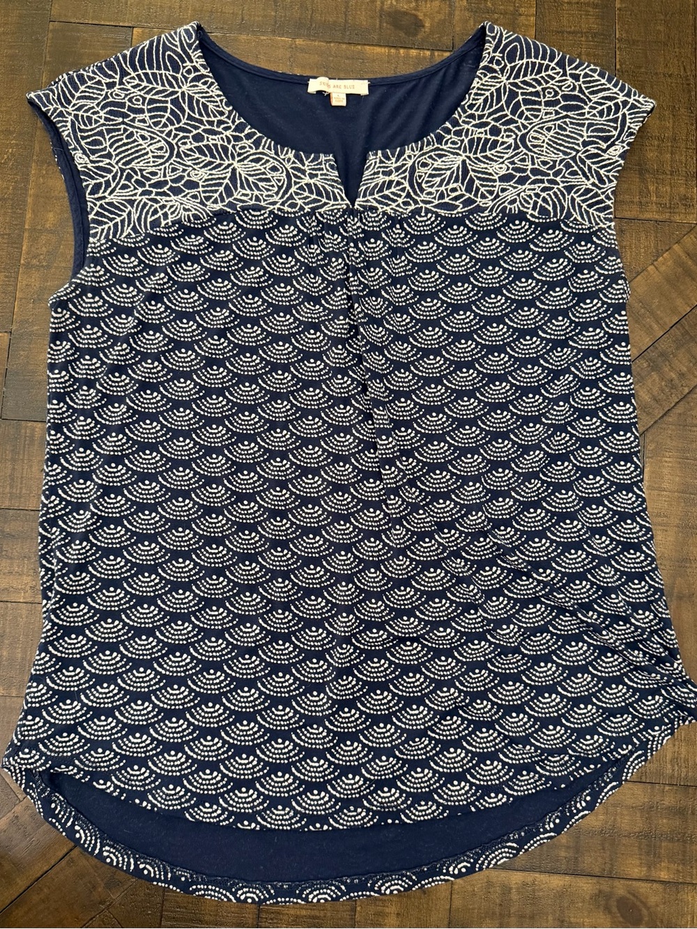 Skies Are Blue Navy & White Patterned Cap-Sleeve Camisole